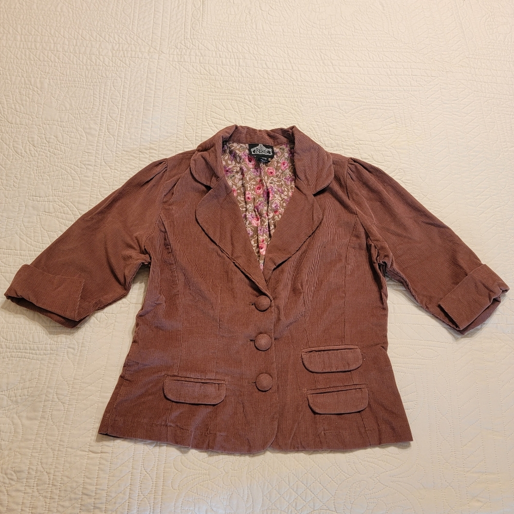 Angie Brown Corduroy Blazer with Floral Lining